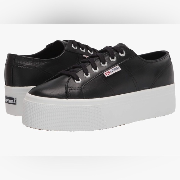 Superga Women's 2790-Naplngcotu Sneaker size 9 Black Leather upper white sole - Picture 7 of 7